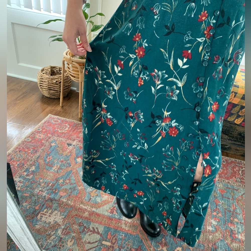 Vintage Floral Button Front A-Line Midi Skirt